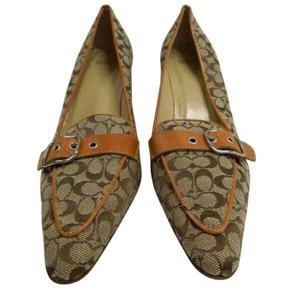 Coach Jayne 7.5 B Signature Canvas & Leather Heels In Tan/Brown Y2k Pumps  Shoes - Picture 3 of 15